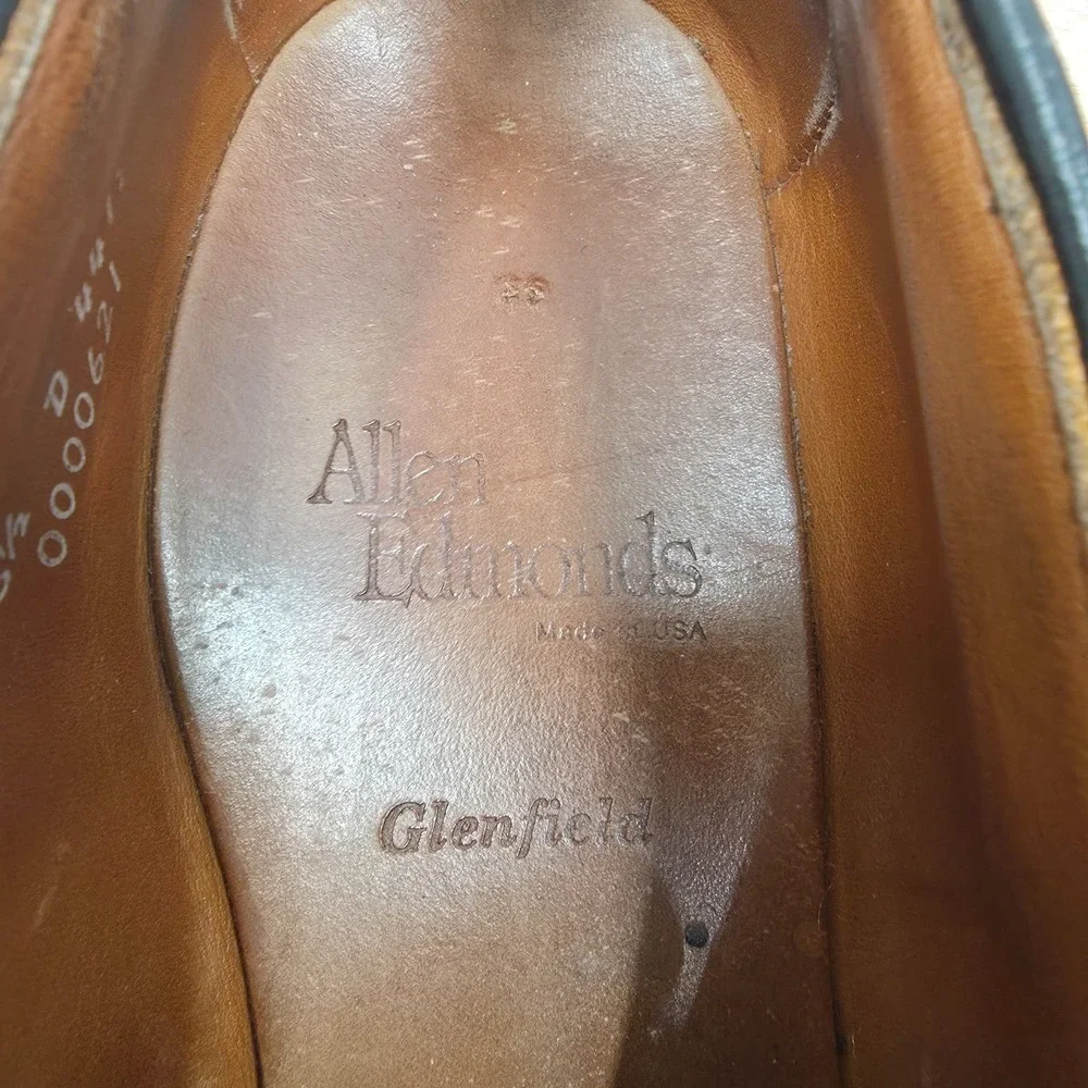 Allen Edmonds Loafers Mens 8.5 Glenfield Black Leather‎ Slip On Dress Shoes